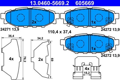 Bremsbelagsatz hinten Subaru