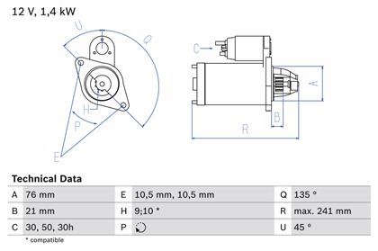 Starter 12V 1.4kW