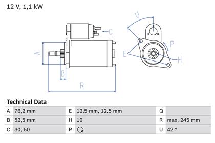 Starter 12V 1.1kW