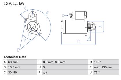 Starter 12V 1.1kW