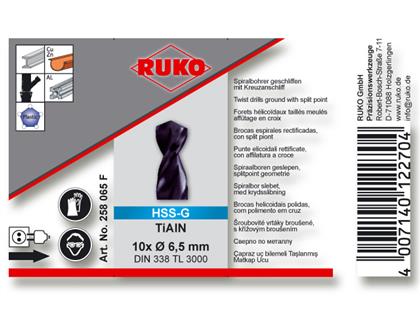 Spiralbohrer TL 3000 6,5mm DIN 338 TiAlN