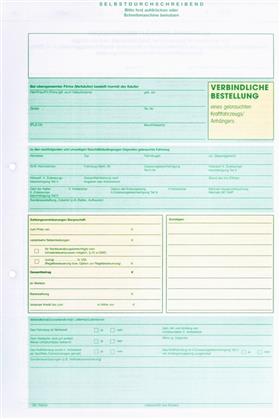 Formularblock Bestellung Gebrauchtes Kfz.