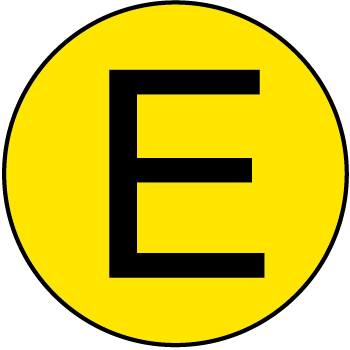 Klebeschild "E" Abgelastetes Fahrzeug