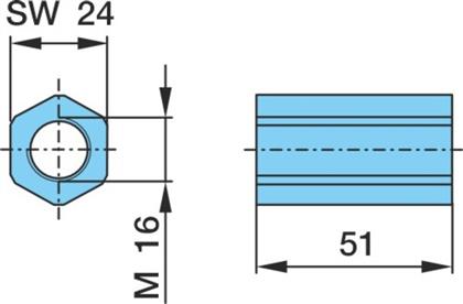 Gewindehülse M16X51 Sw=24